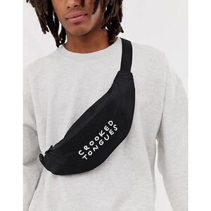 NWT ASOS Crooked Tongues fanny waist pack in black with logo